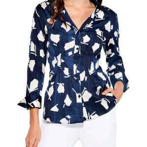 NIC+ZOE Navy and Cream Button Down Shirt